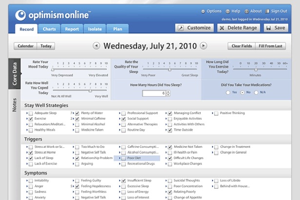 Optimism Mood Data Entry Screen