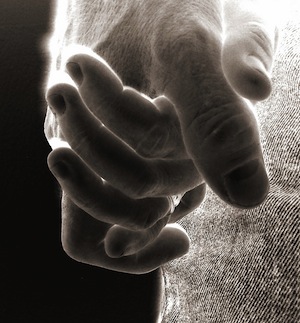 Holding hands in negative image