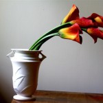 Red and yellow lilies in vase